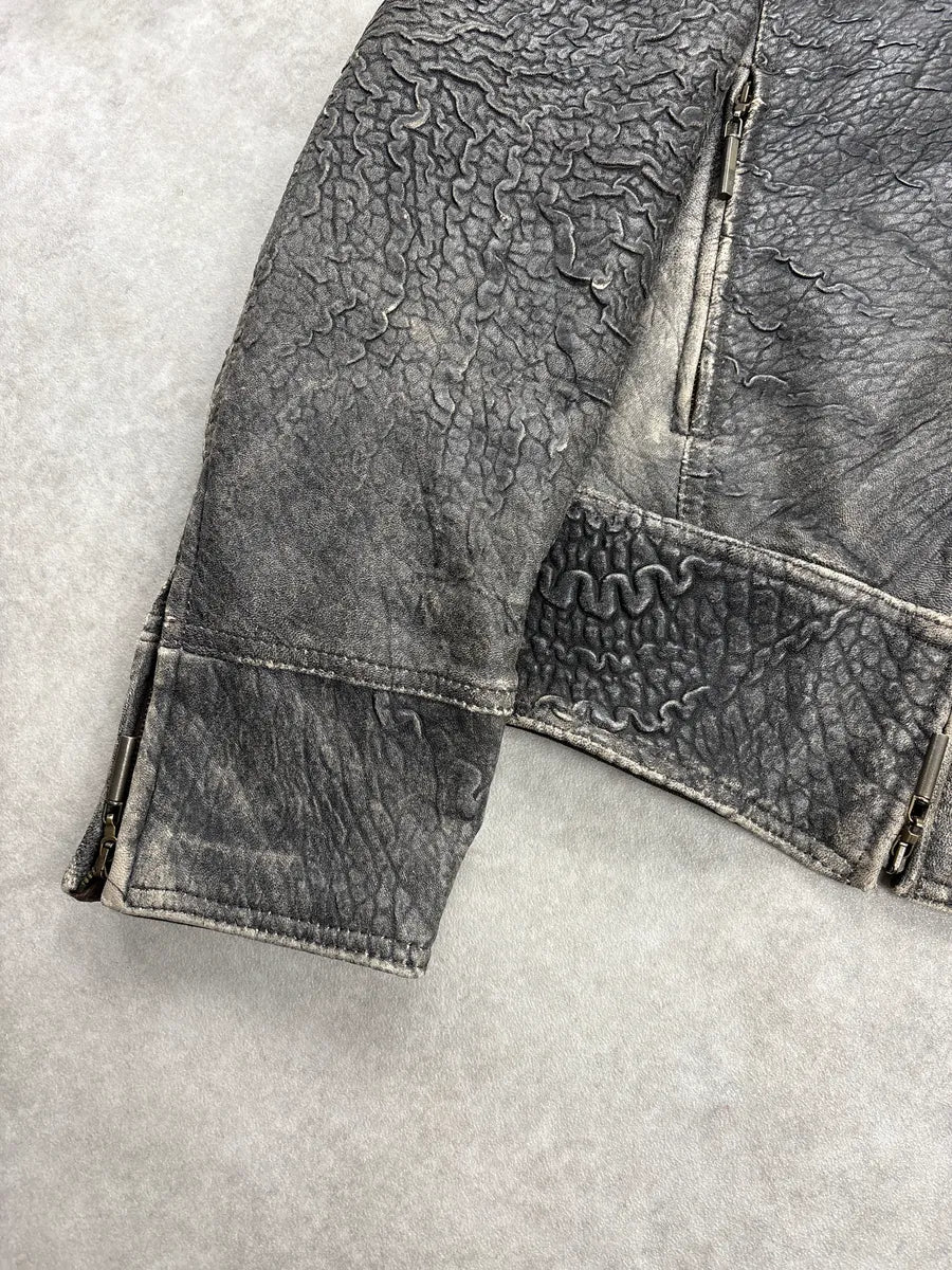 2000s Cavalli Grey Eroded Grained Scars Leather Jacket YtTKbiiS 7