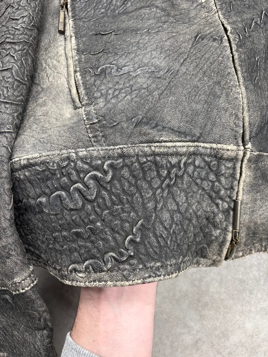 2000s Cavalli Grey Eroded Grained Scars Leather Jacket YtTKbiiS 8