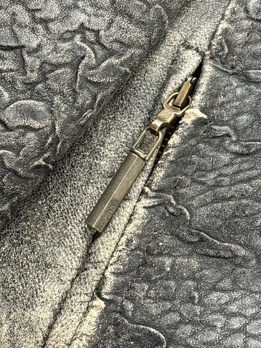 2000s Cavalli Grey Eroded Grained Scars Leather Jacket YtTKbiiS 9