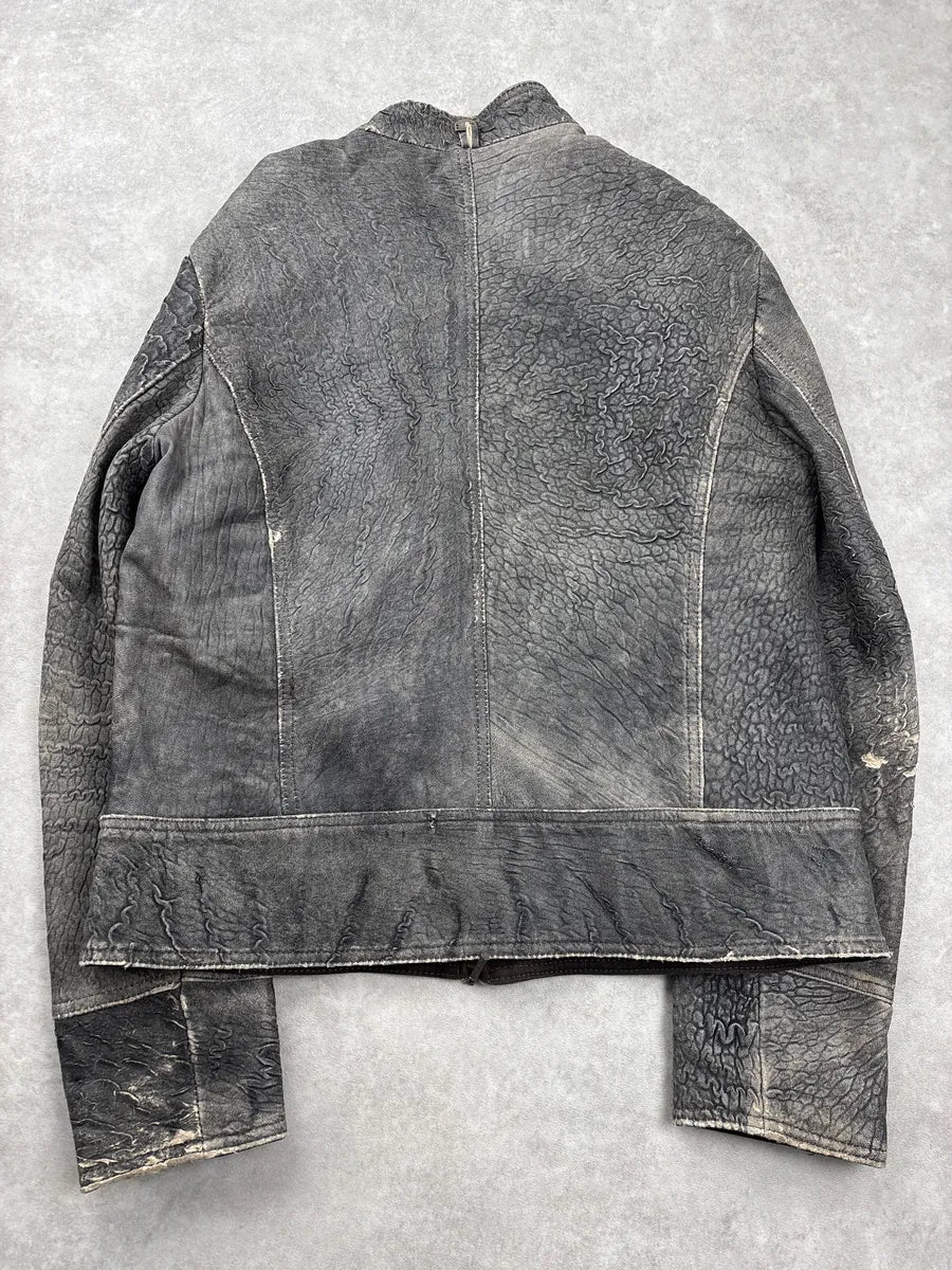 2000s Cavalli Grey Eroded Grained Scars Leather Jacket YtTKbiiS 5