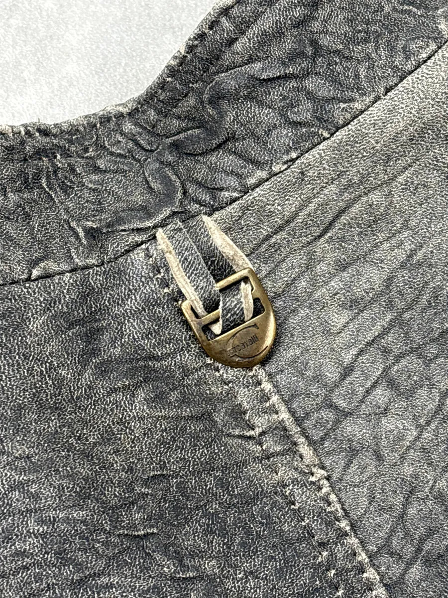 2000s Cavalli Grey Eroded Grained Scars Leather Jacket YtTKbiiS 11