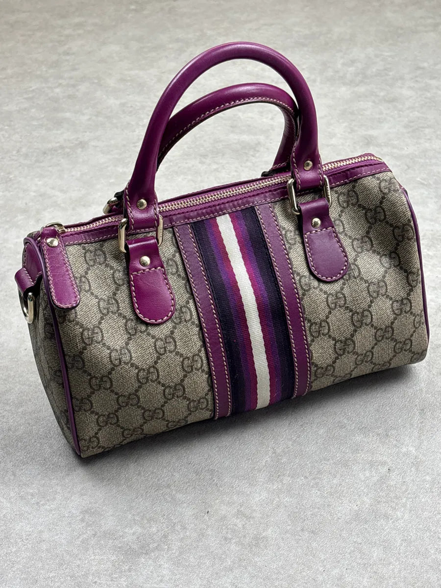 Gucci Purple Canvas GG Monogram Stripe Boston Handle Bag YxGThSNk 0