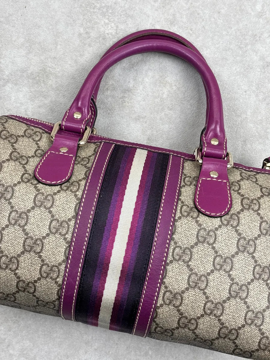 Gucci Purple Canvas GG Monogram Stripe Boston Handle Bag YxGThSNk 12
