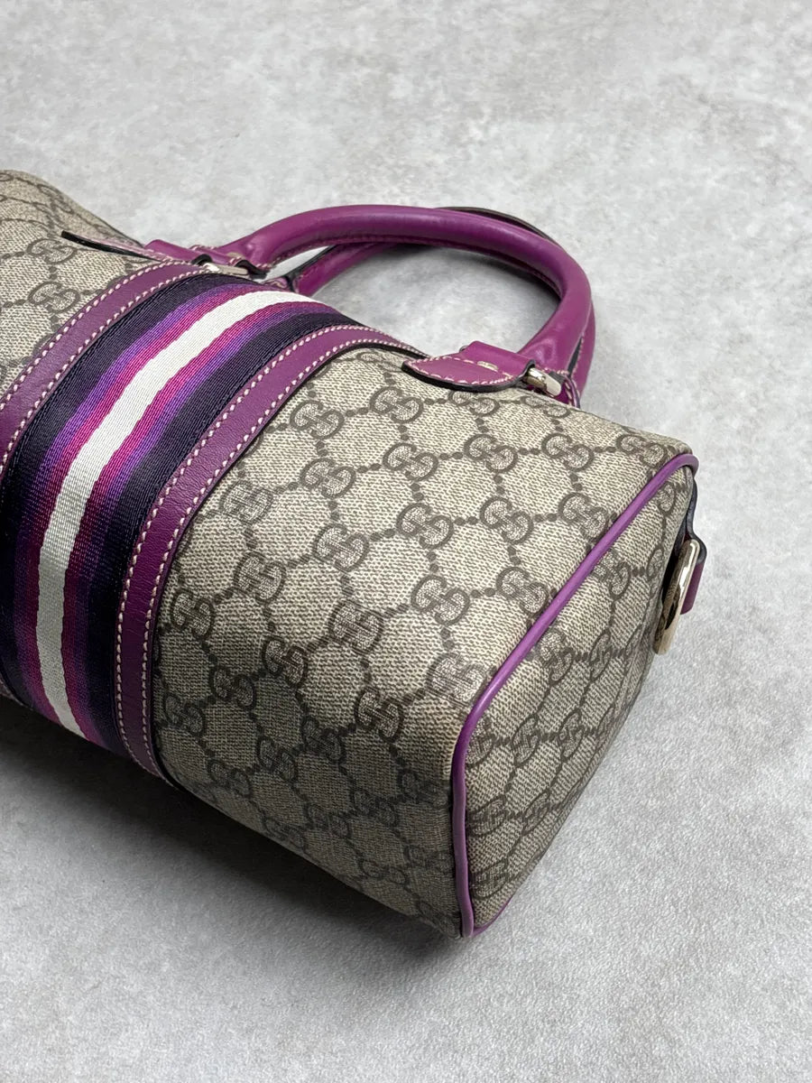 Gucci Purple Canvas GG Monogram Stripe Boston Handle Bag YxGThSNk 13