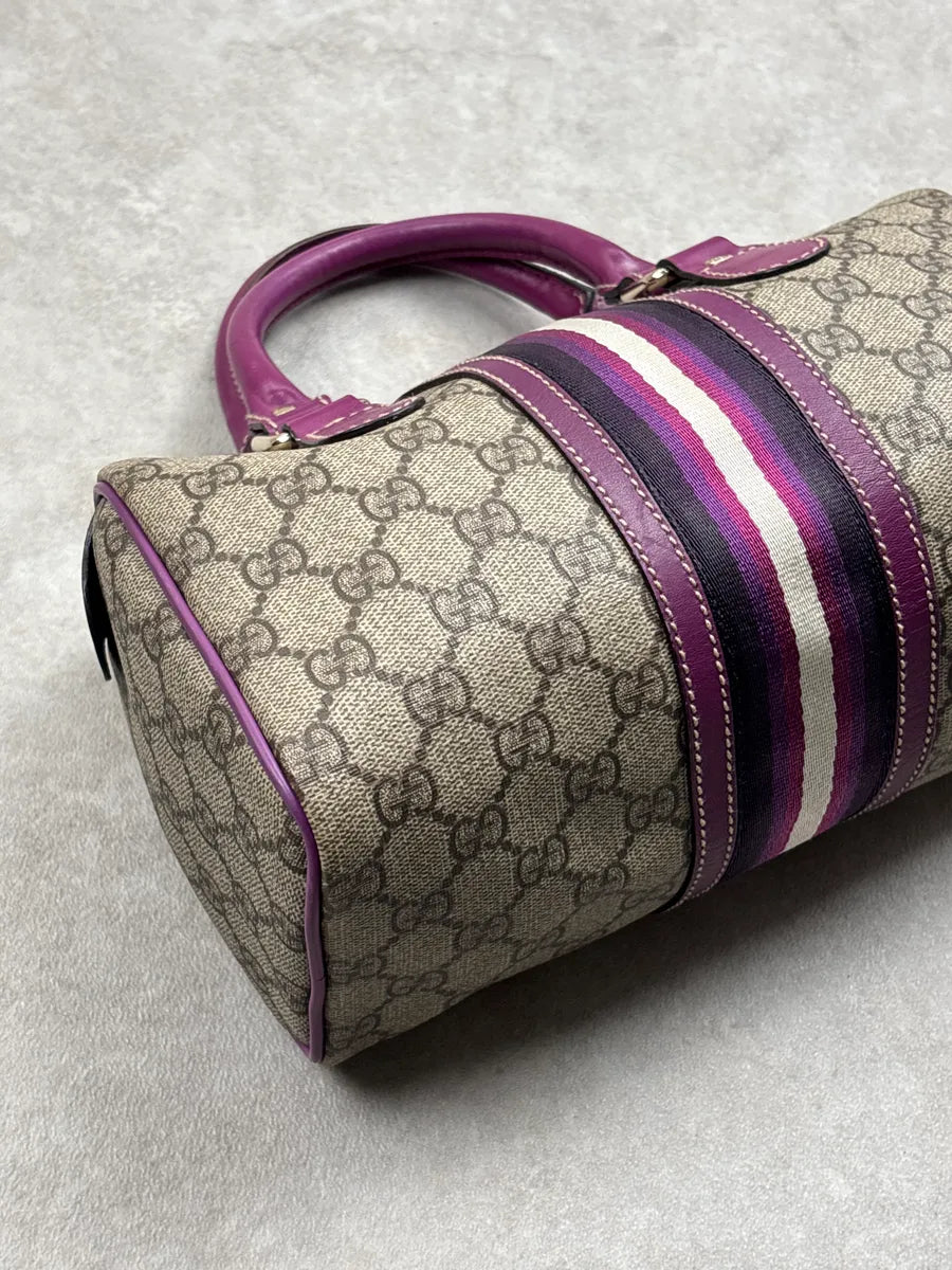 Gucci Purple Canvas GG Monogram Stripe Boston Handle Bag YxGThSNk 14