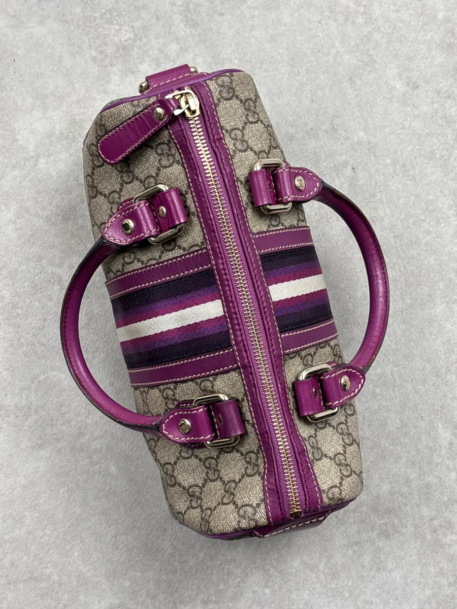 Gucci Purple Canvas GG Monogram Stripe Boston Handle Bag YxGThSNk 5