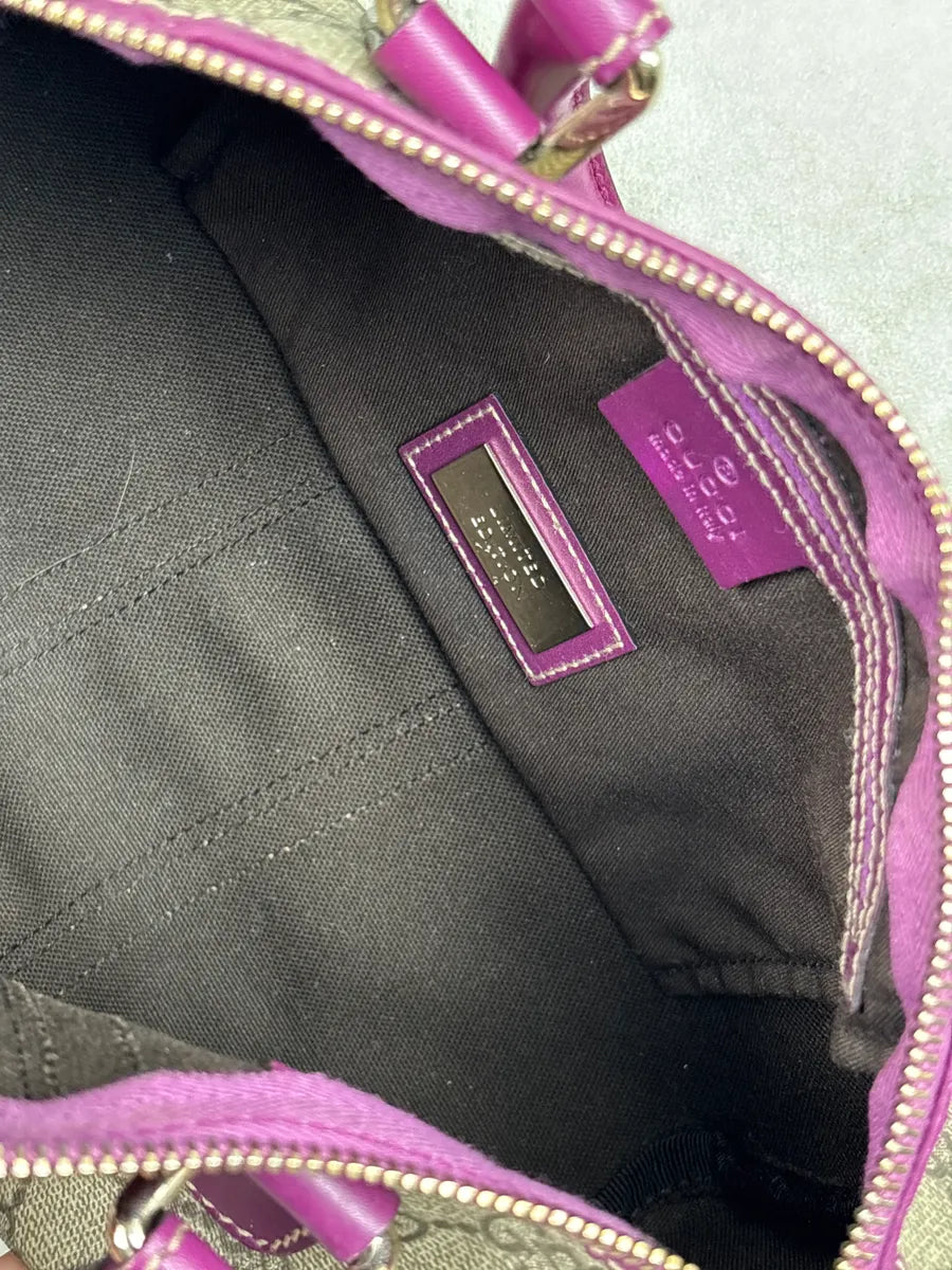 Gucci Purple Canvas GG Monogram Stripe Boston Handle Bag YxGThSNk 15