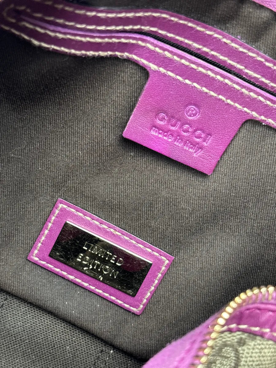 Gucci Purple Canvas GG Monogram Stripe Boston Handle Bag YxGThSNk 16