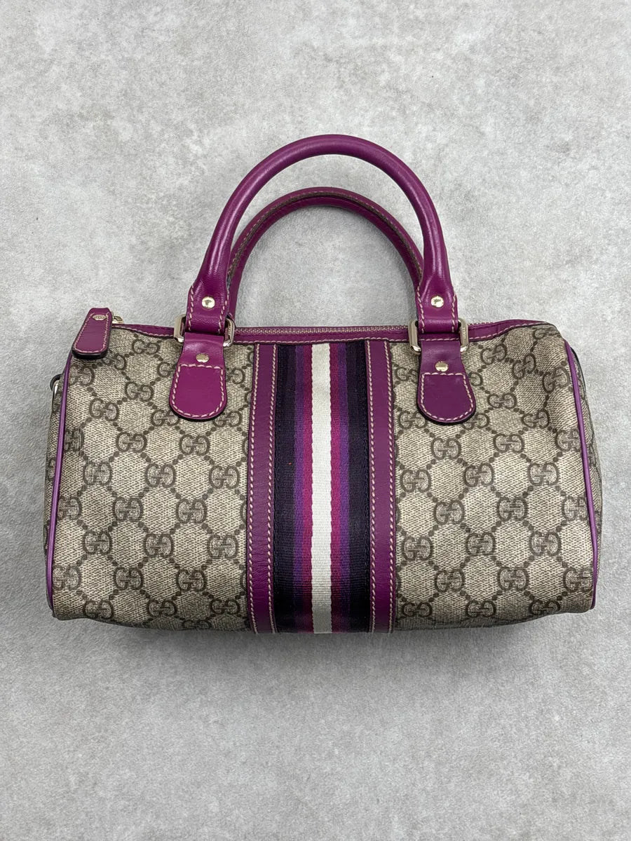 Gucci Purple Canvas GG Monogram Stripe Boston Handle Bag YxGThSNk 1
