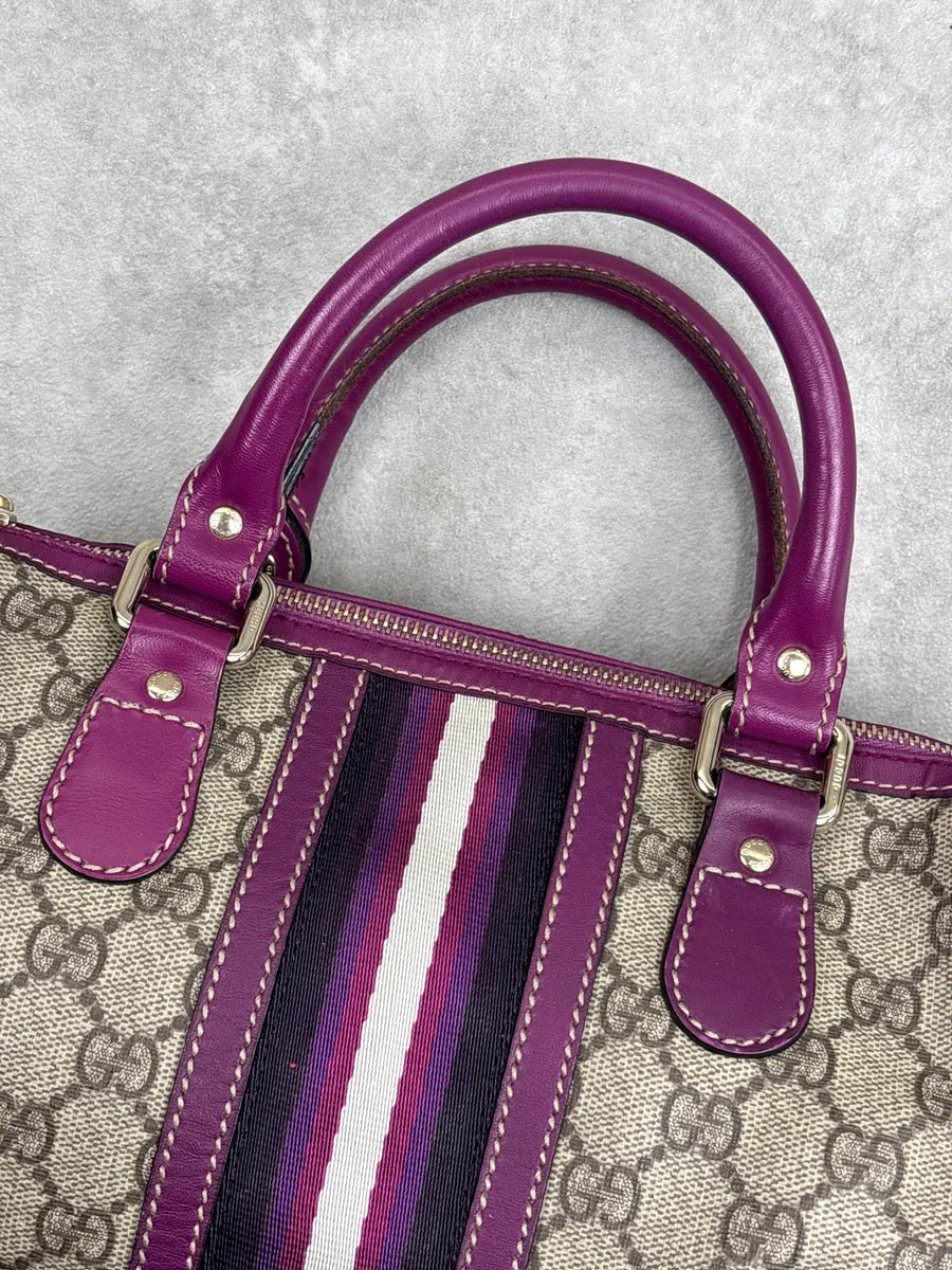 Gucci Purple Canvas GG Monogram Stripe Boston Handle Bag YxGThSNk 6