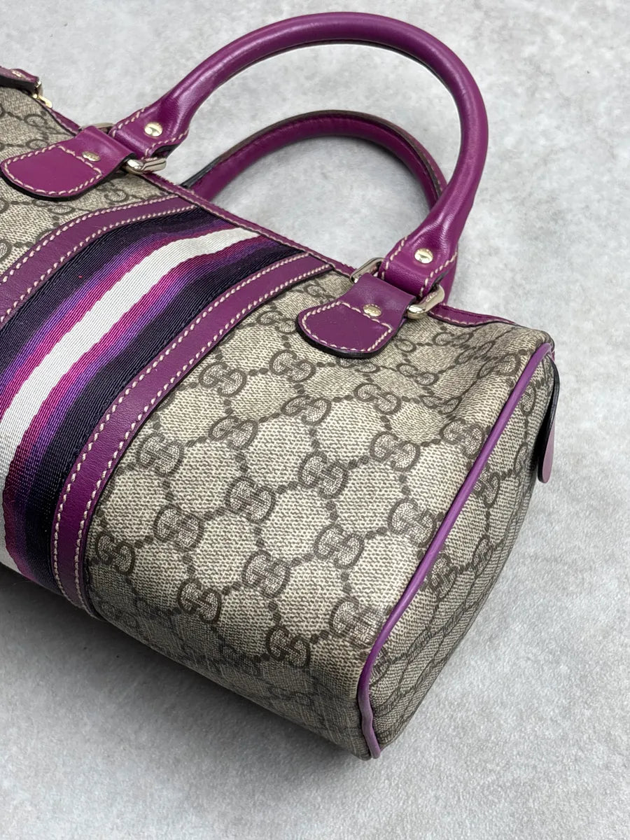 Gucci Purple Canvas GG Monogram Stripe Boston Handle Bag YxGThSNk 7