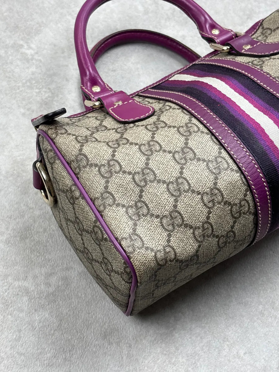 Gucci Purple Canvas GG Monogram Stripe Boston Handle Bag YxGThSNk 8