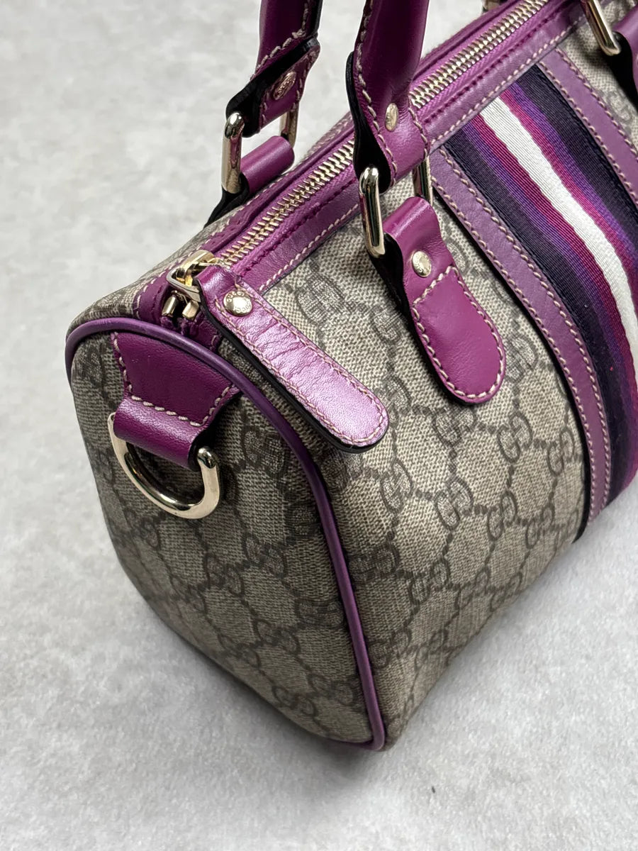 Gucci Purple Canvas GG Monogram Stripe Boston Handle Bag YxGThSNk 10