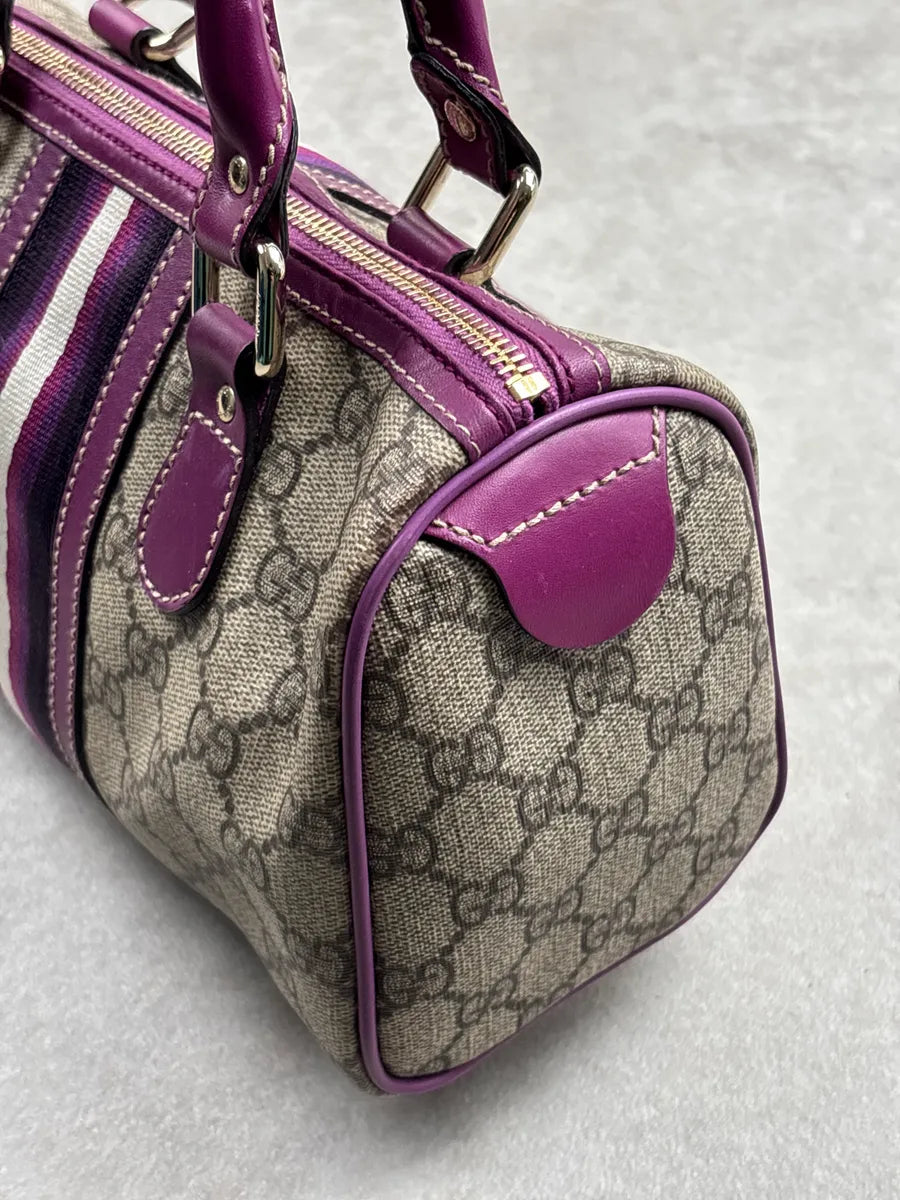 Gucci Purple Canvas GG Monogram Stripe Boston Handle Bag YxGThSNk 11