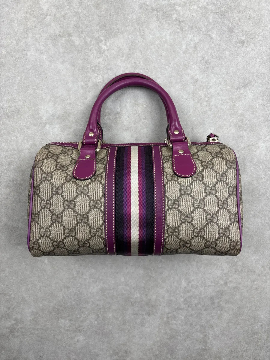 Gucci Purple Canvas GG Monogram Stripe Boston Handle Bag YxGThSNk 4