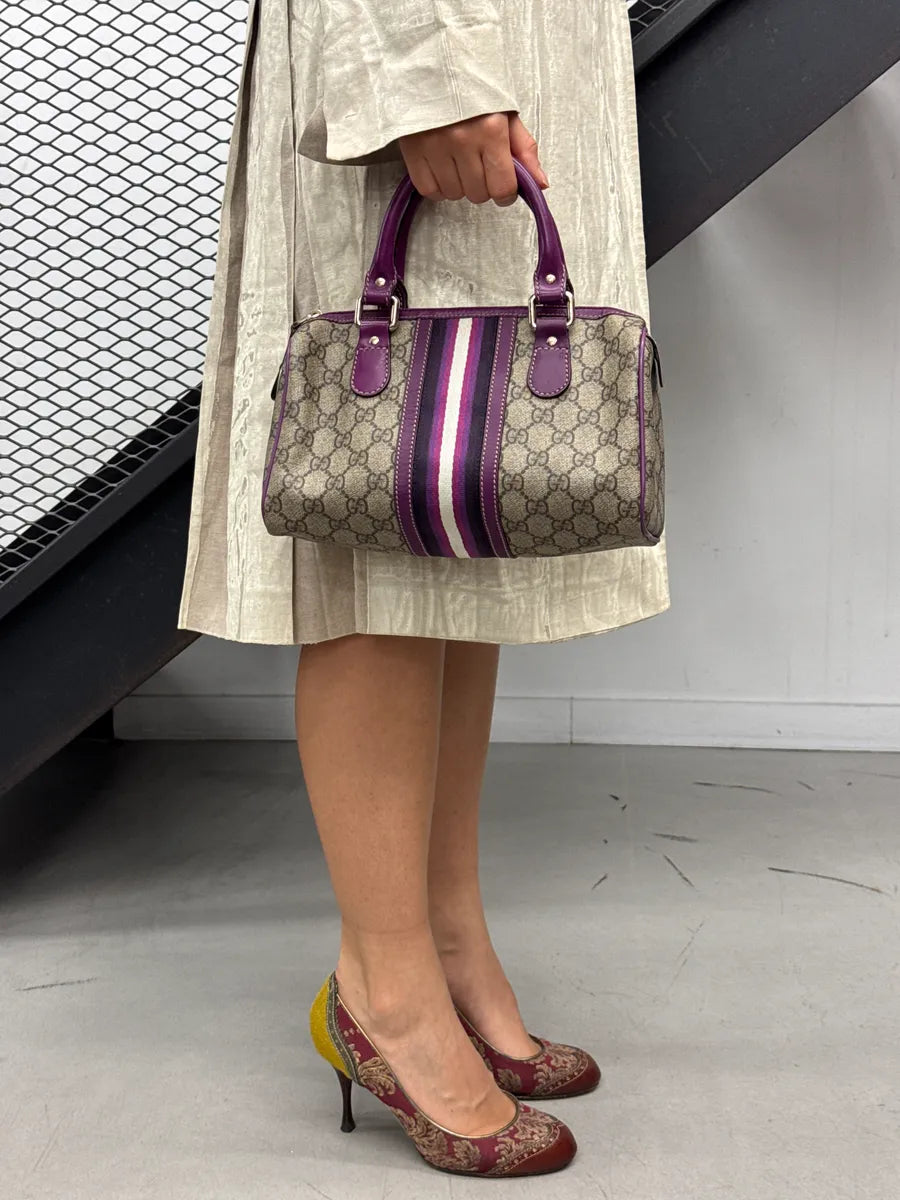 Gucci Purple Canvas GG Monogram Stripe Boston Handle Bag YxGThSNk 2