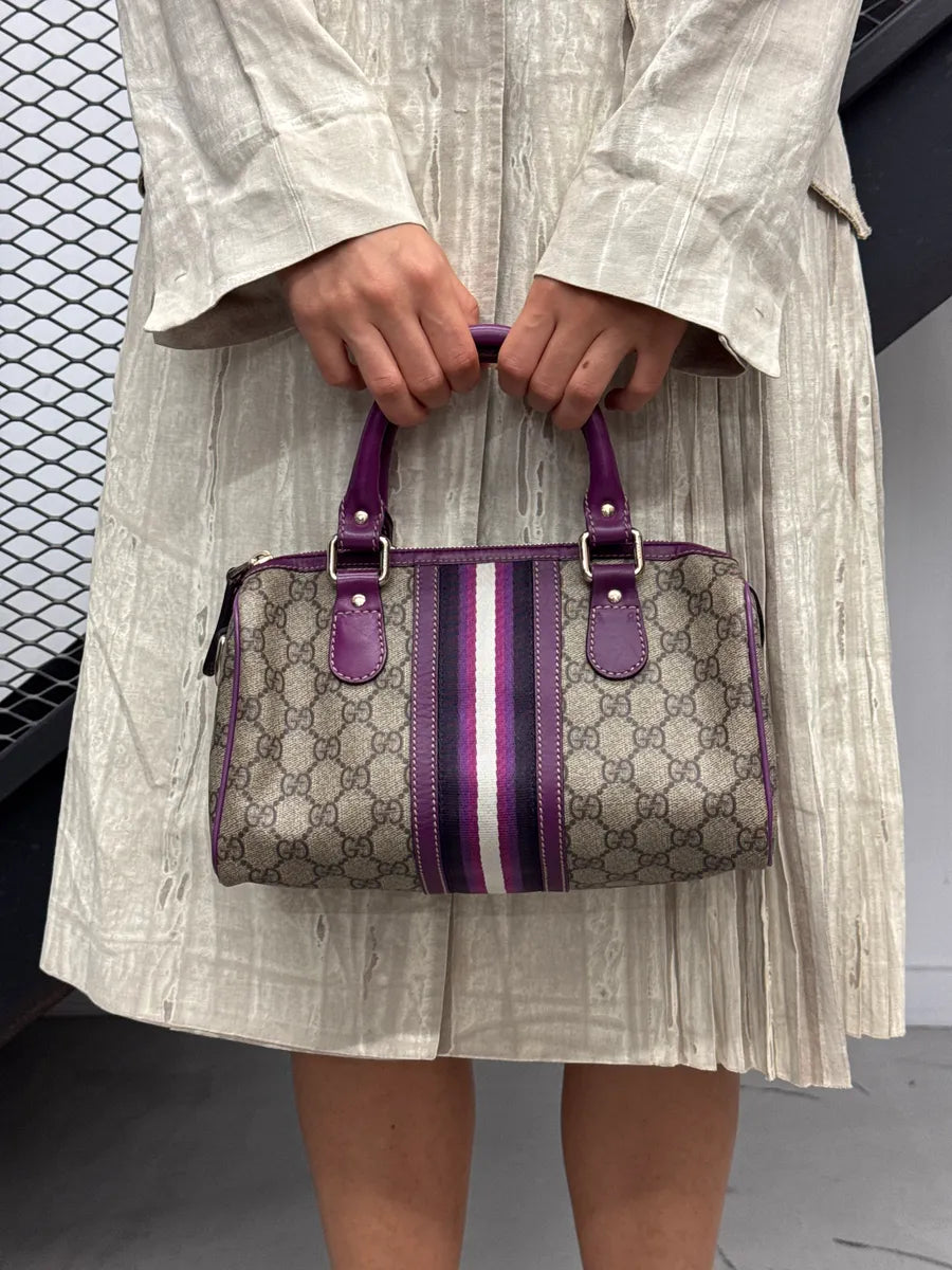 Gucci Purple Canvas GG Monogram Stripe Boston Handle Bag YxGThSNk 3