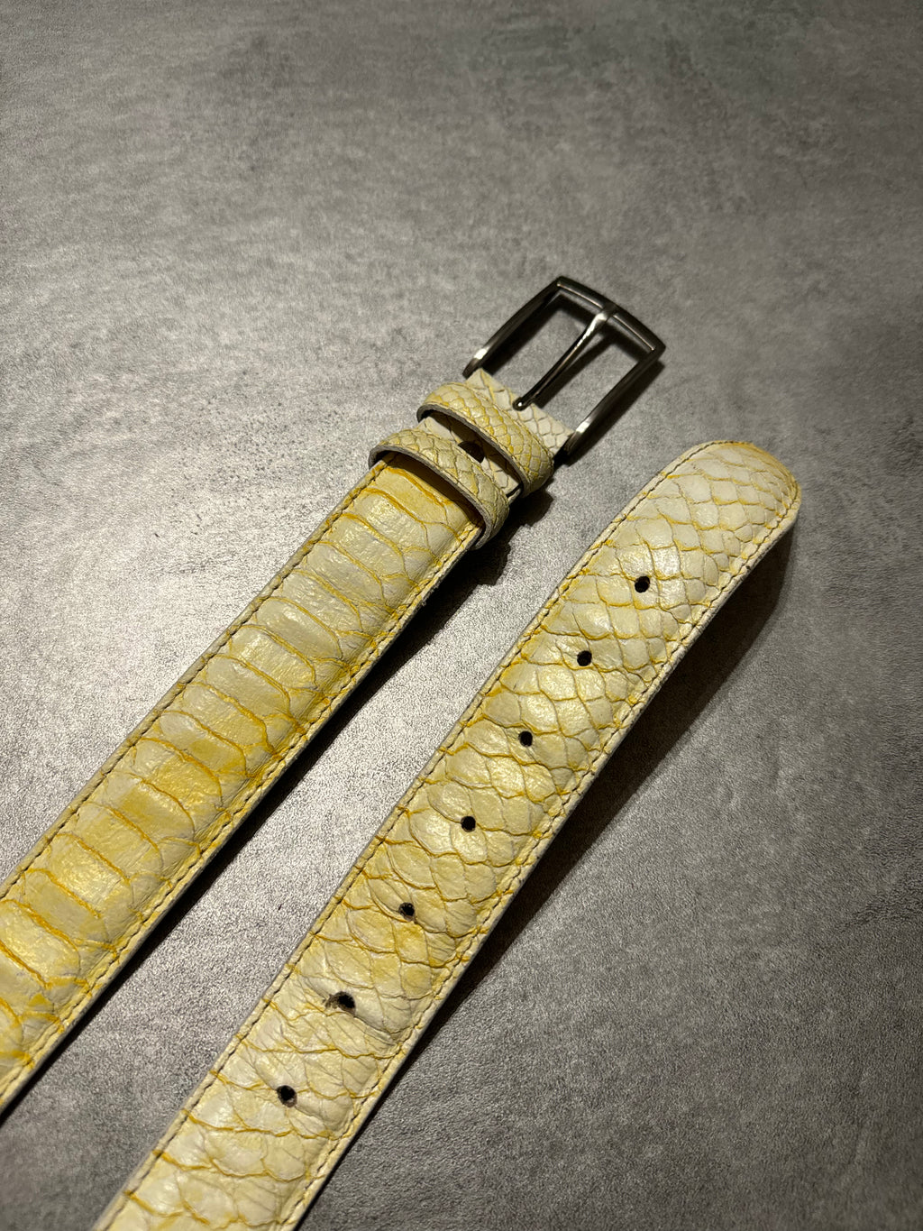 Artisanal White Creamy Genuine Python Leather Belt (OS) - 5