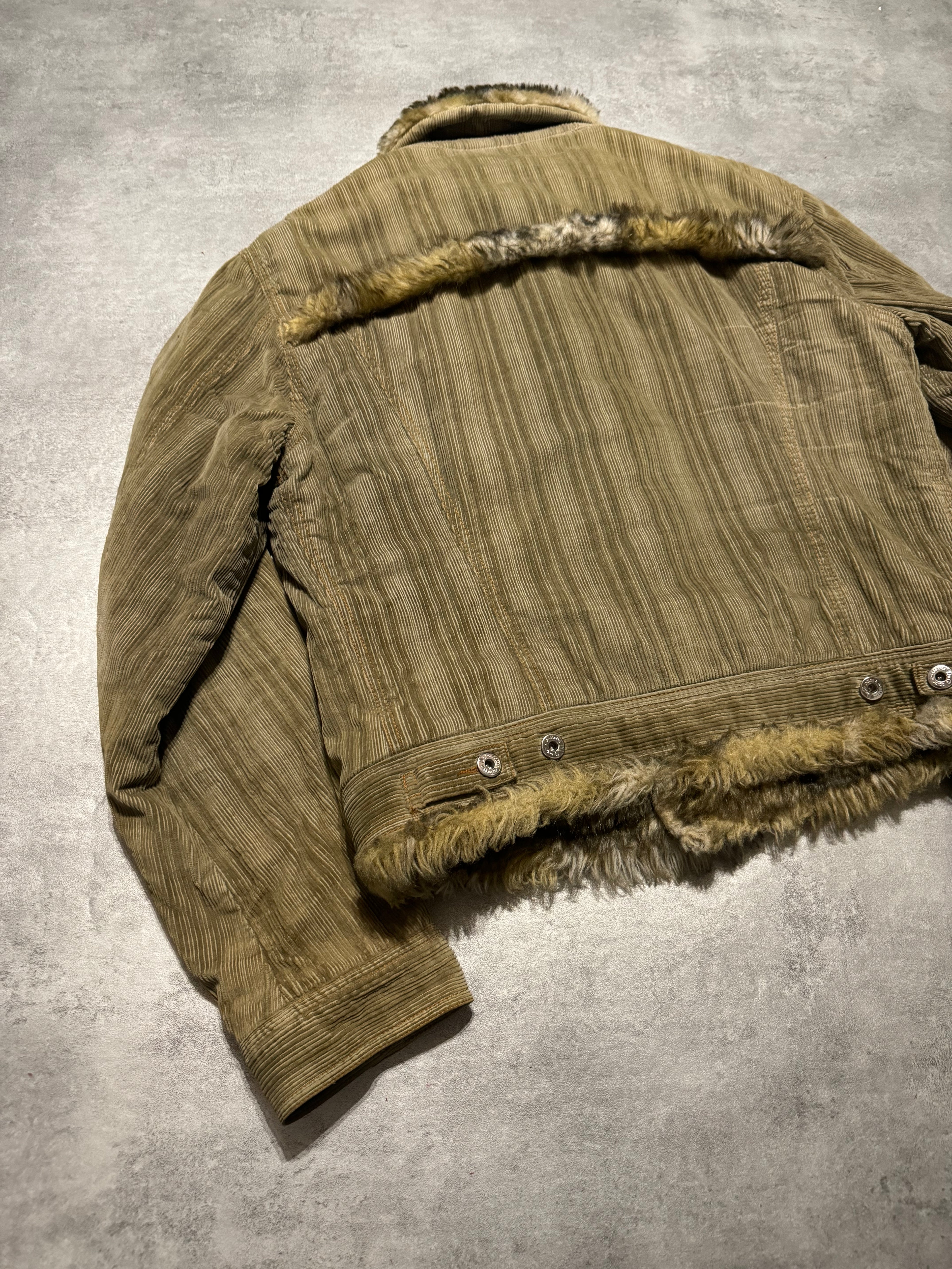 FW2001 Dolce & Gabbana Fur Corduroy Striped Jacket (L) - 7