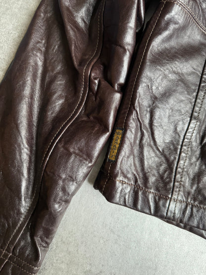 2000s Armani Brown Contemporary Plissed Leather Jacket (M) - 9