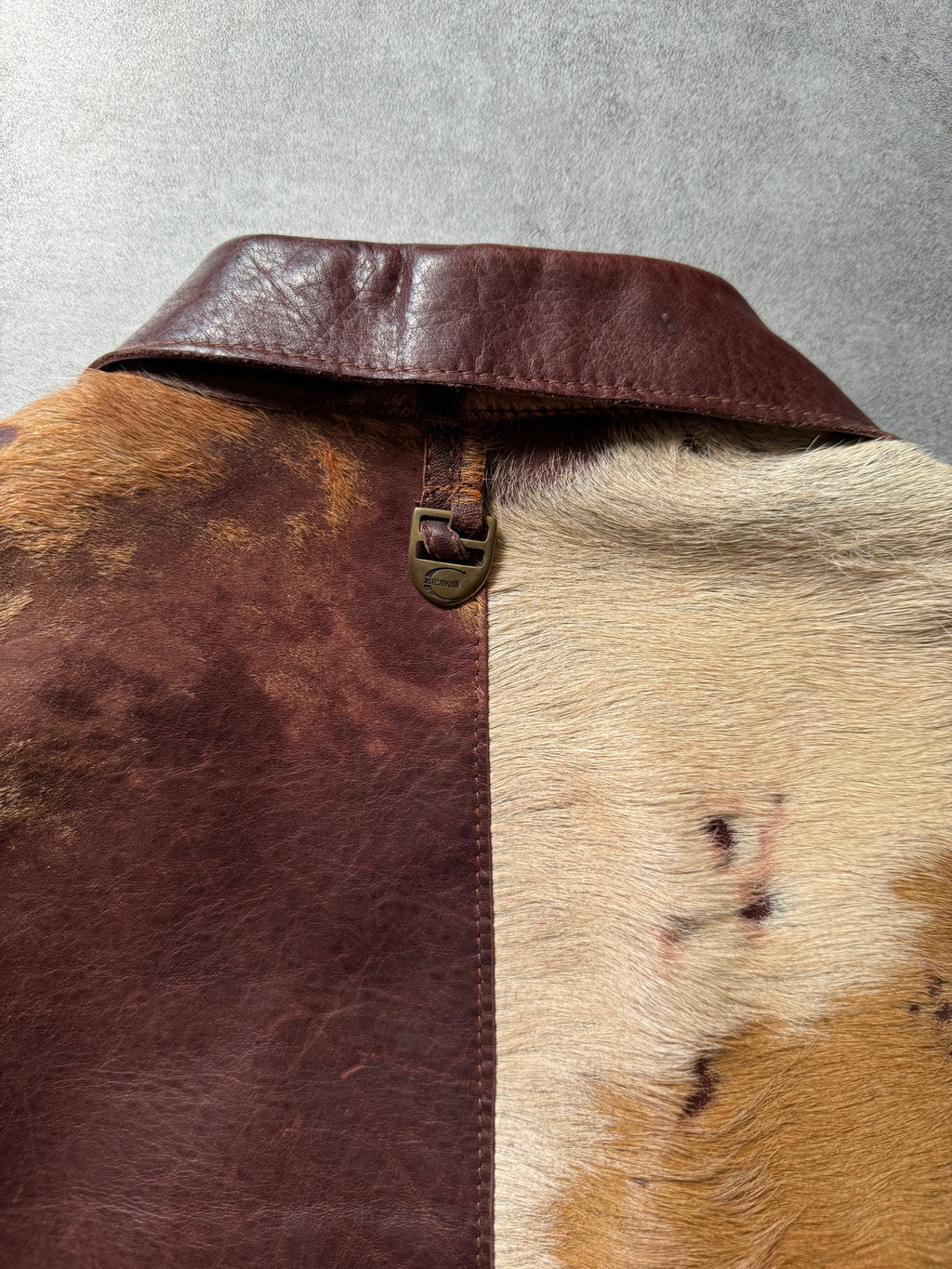 AW2004 Cavalli Brown Pony Hair Long Leather Trench Jacket (M) - 3