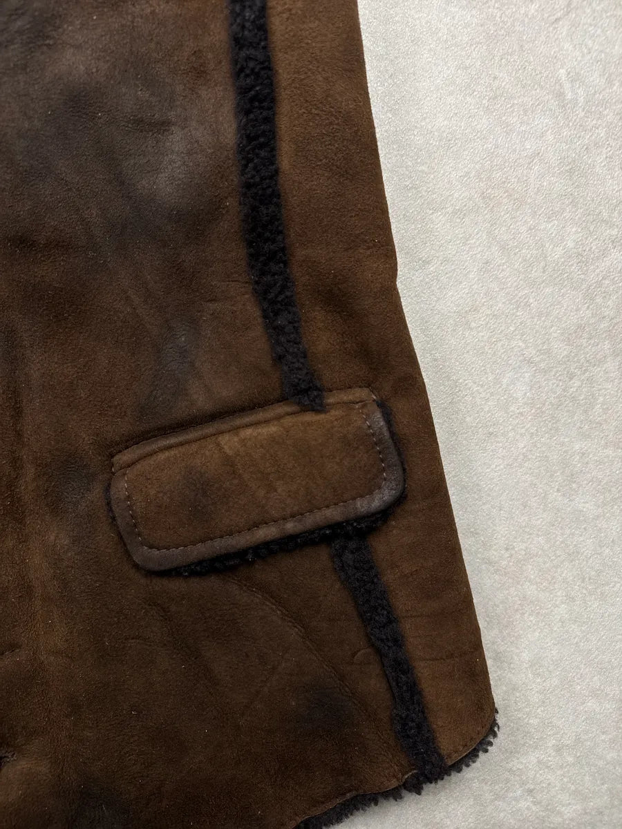 2000s Dolce & Gabbana Dark Brown Shearling Lambskin Button Front Vest ZCDKlmWA 8