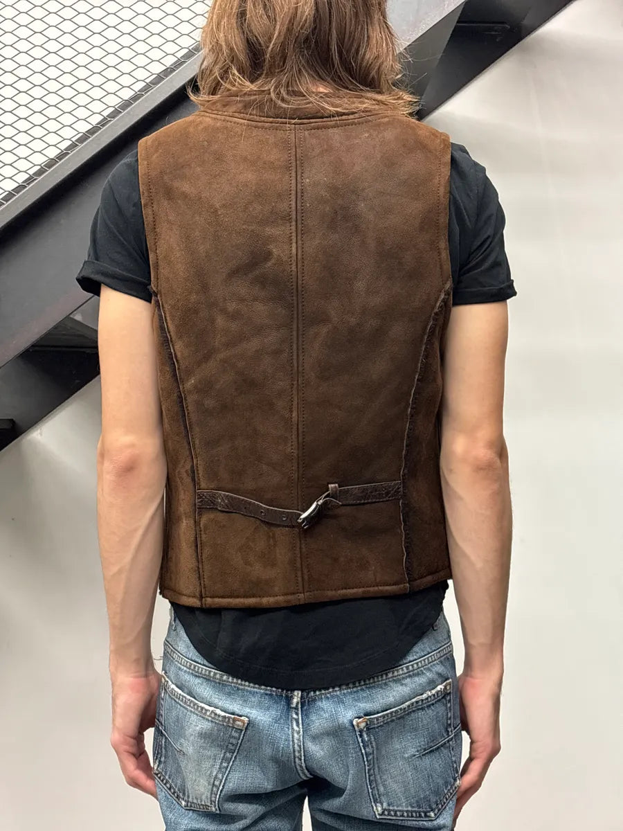 2000s Dolce & Gabbana Dark Brown Shearling Lambskin Button Front Vest ZCDKlmWA 2