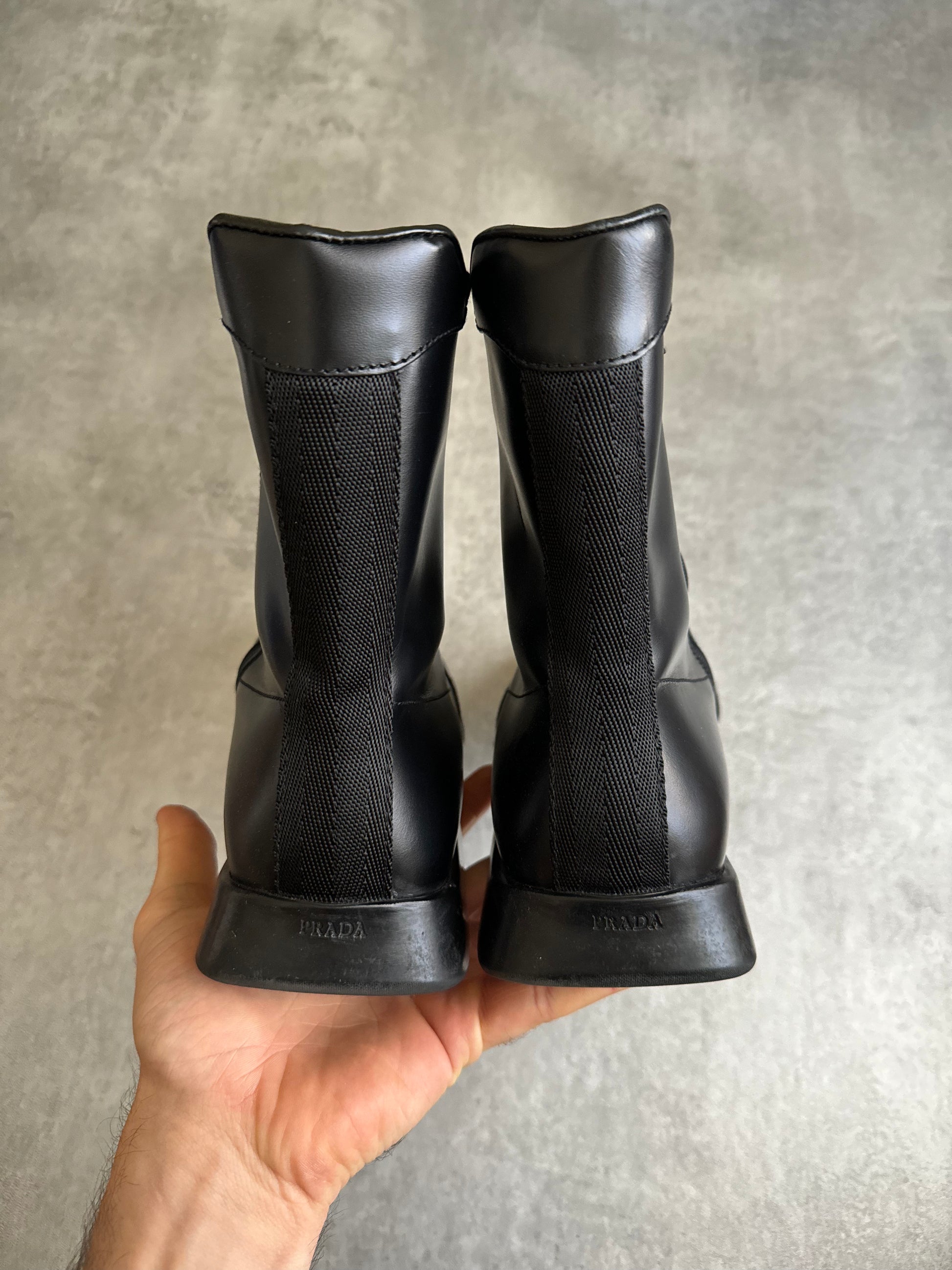 FW1999 Prada Black Leather Derby High Boots (43) - 8