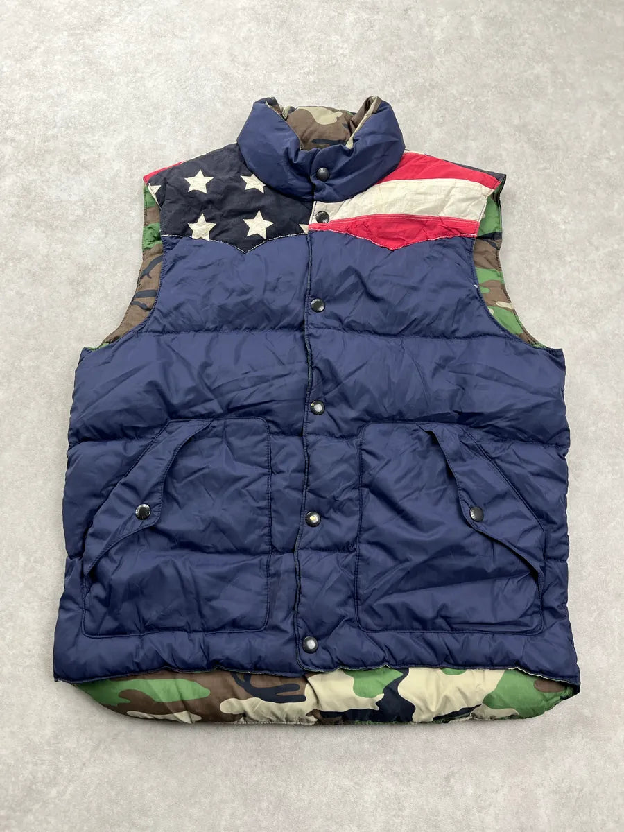 2010s Ralph Lauren American Flag Camo Reversible Navy Puffer Vest ZFoPnvlo 0