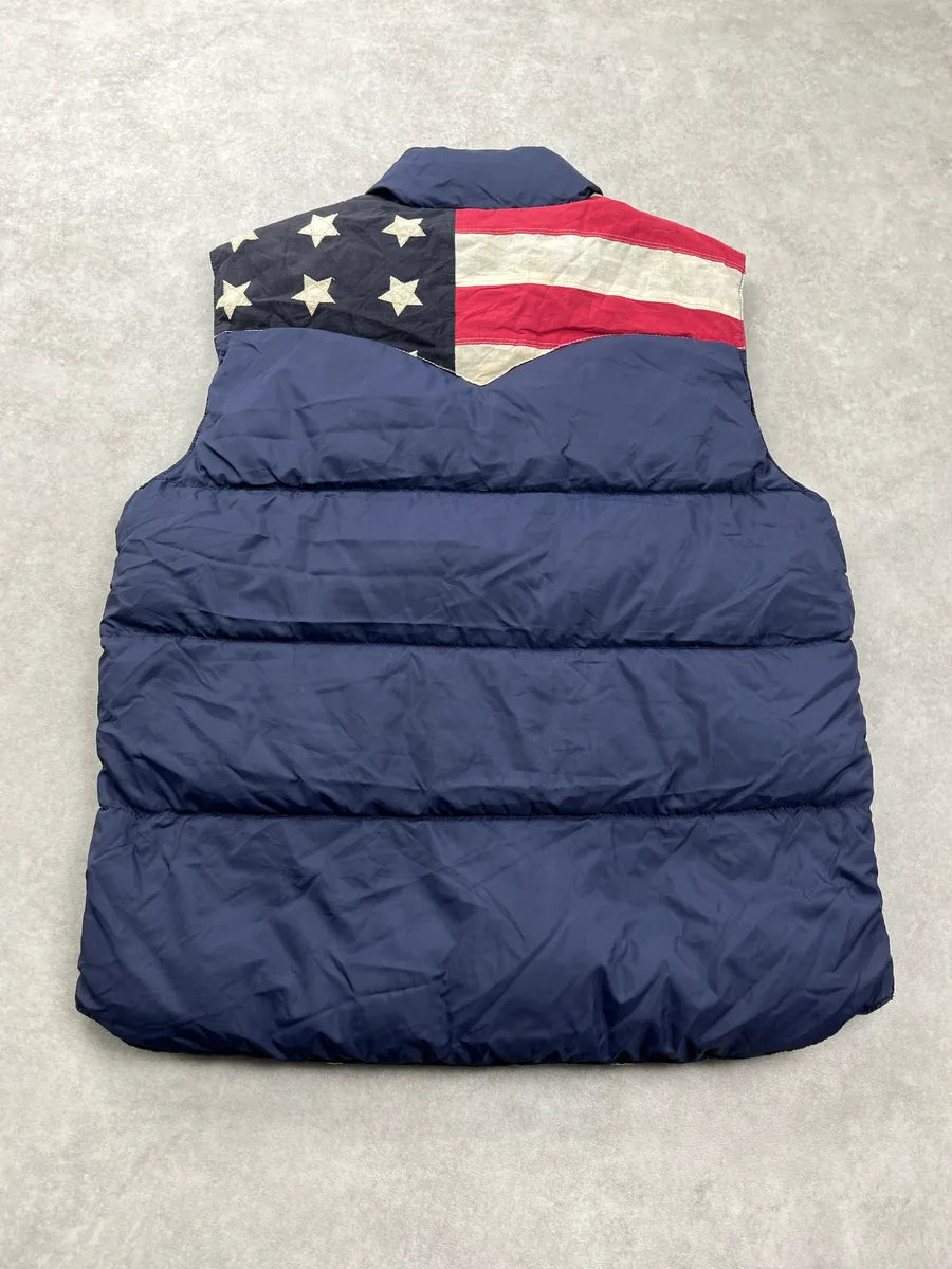2010s Ralph Lauren American Flag Camo Reversible Navy Puffer Vest ZFoPnvlo 5
