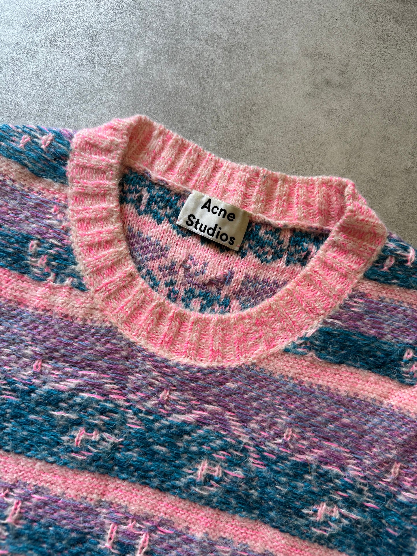 FW2019 Acne Studios Striped Intarsia Knit Pink Jacquard Sleeveless Sweater (XL) - 4