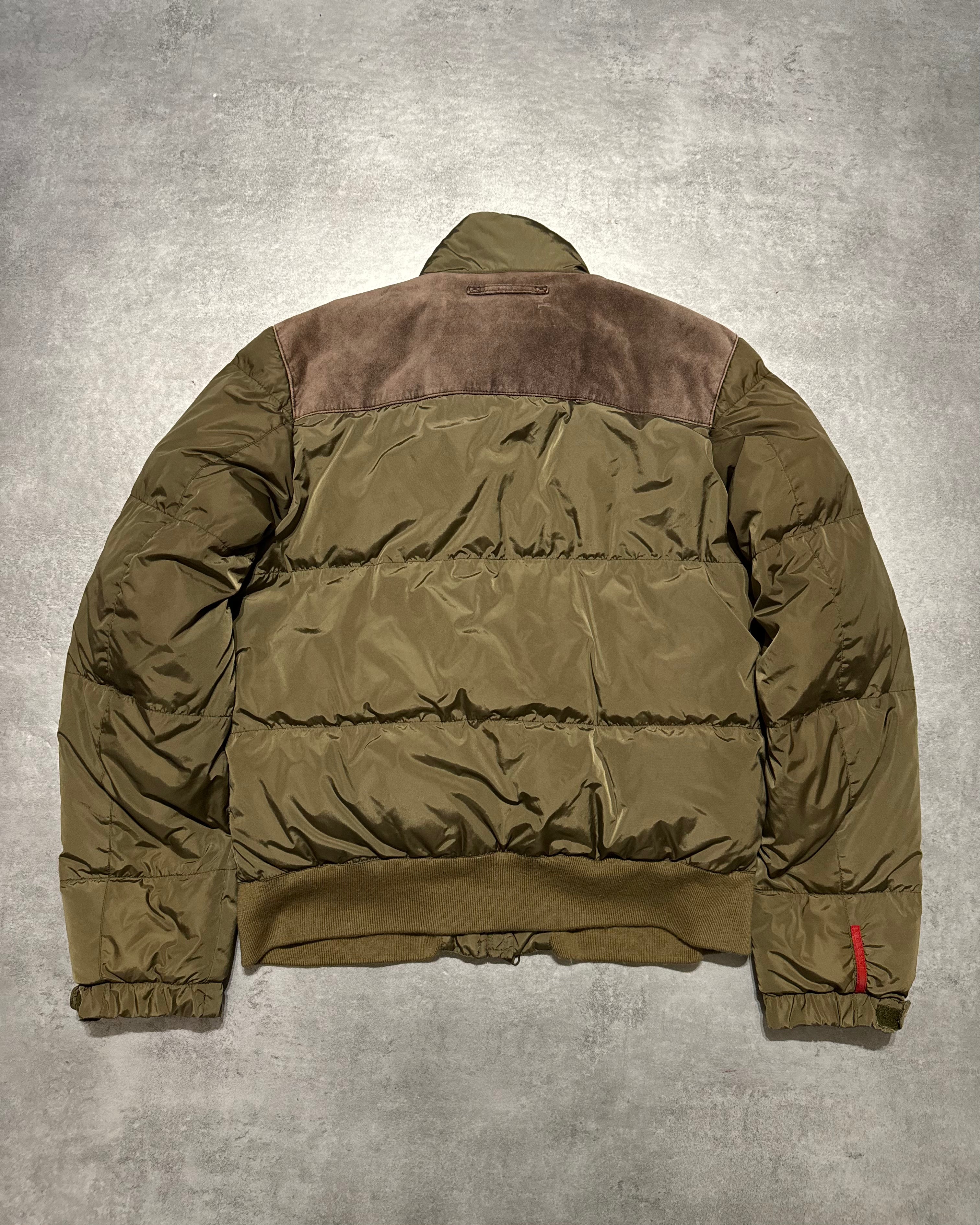 2000s Prada Linea Rossa Olive Puffer Padded Jacket (L) - 3
