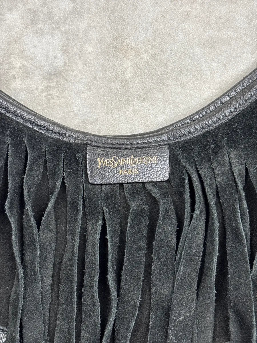 2000s Yves Saint Laurent Black Leather Fringed Crescent Shoulder Bag ZKSRqNJB 13