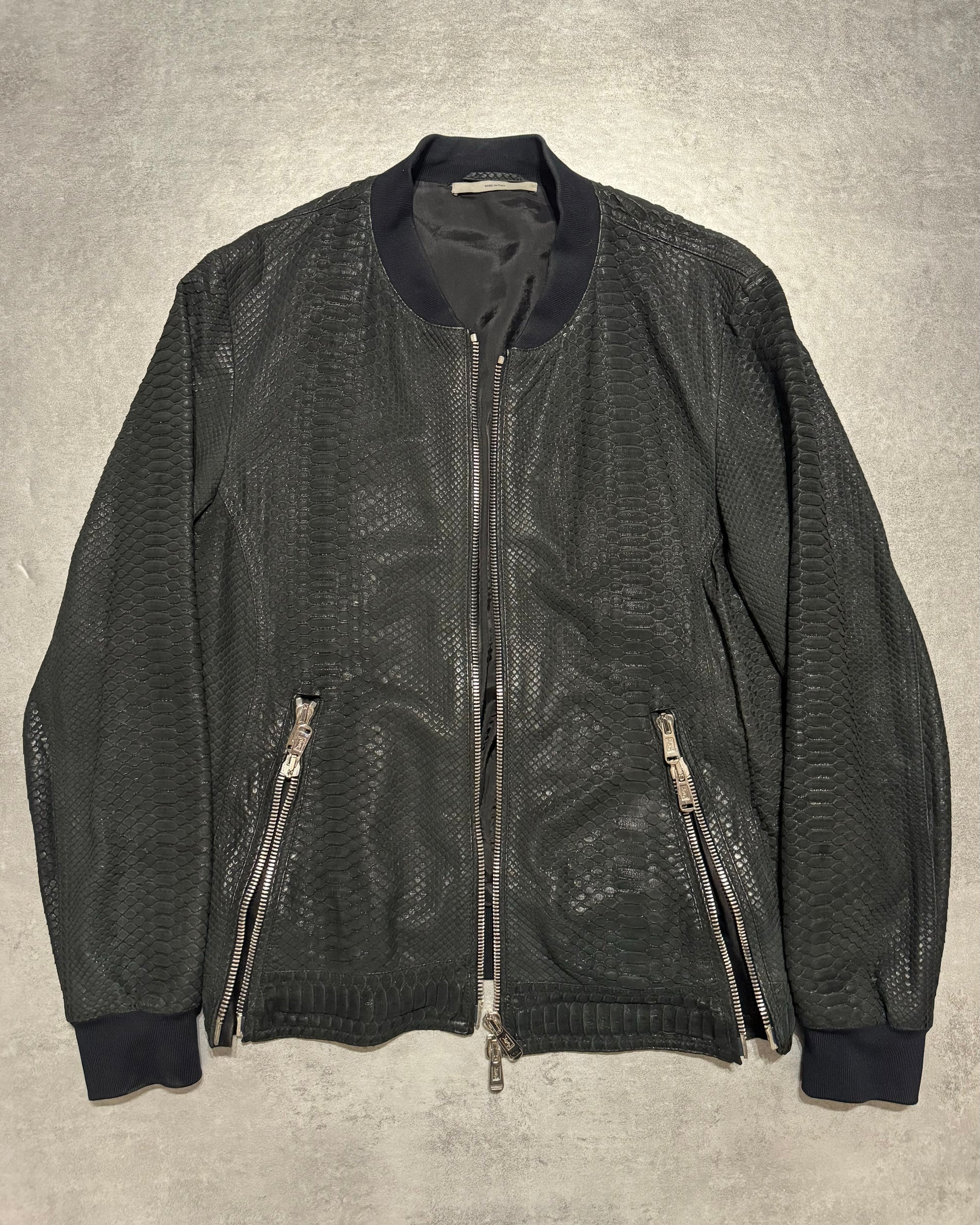 2010s Yves Saint Laurent Black Snakeskin Python Avant-Garde Leather Jacket (M/L) - 12