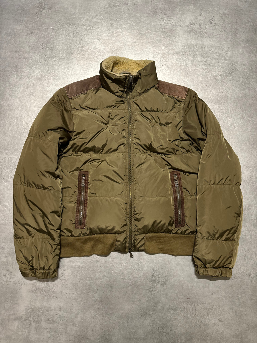 2000s Prada Linea Rossa Olive Puffer Padded Jacket (L) - 14