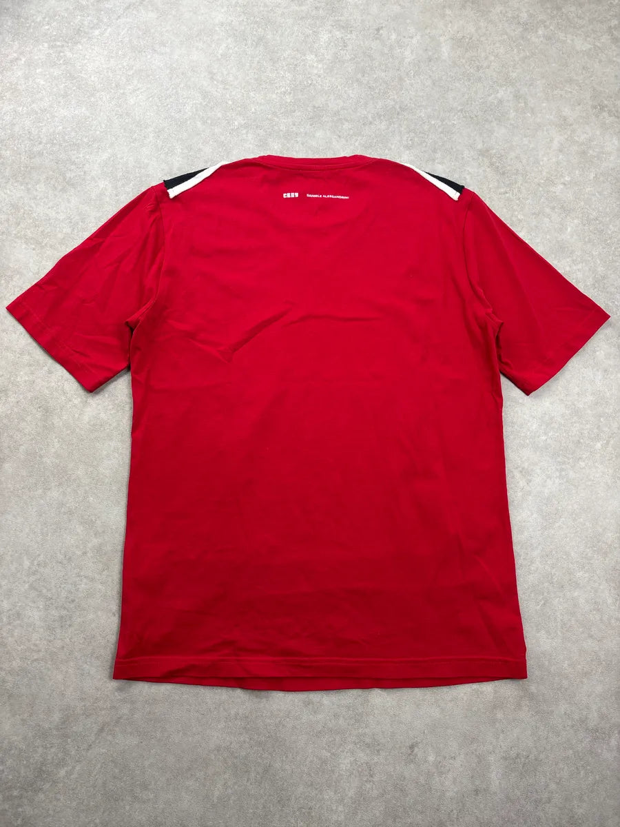 2000s Daniele Alessandrini Red Striped Panel Layered Effect V-Neck T-Shirt ZOdTmvwO 4
