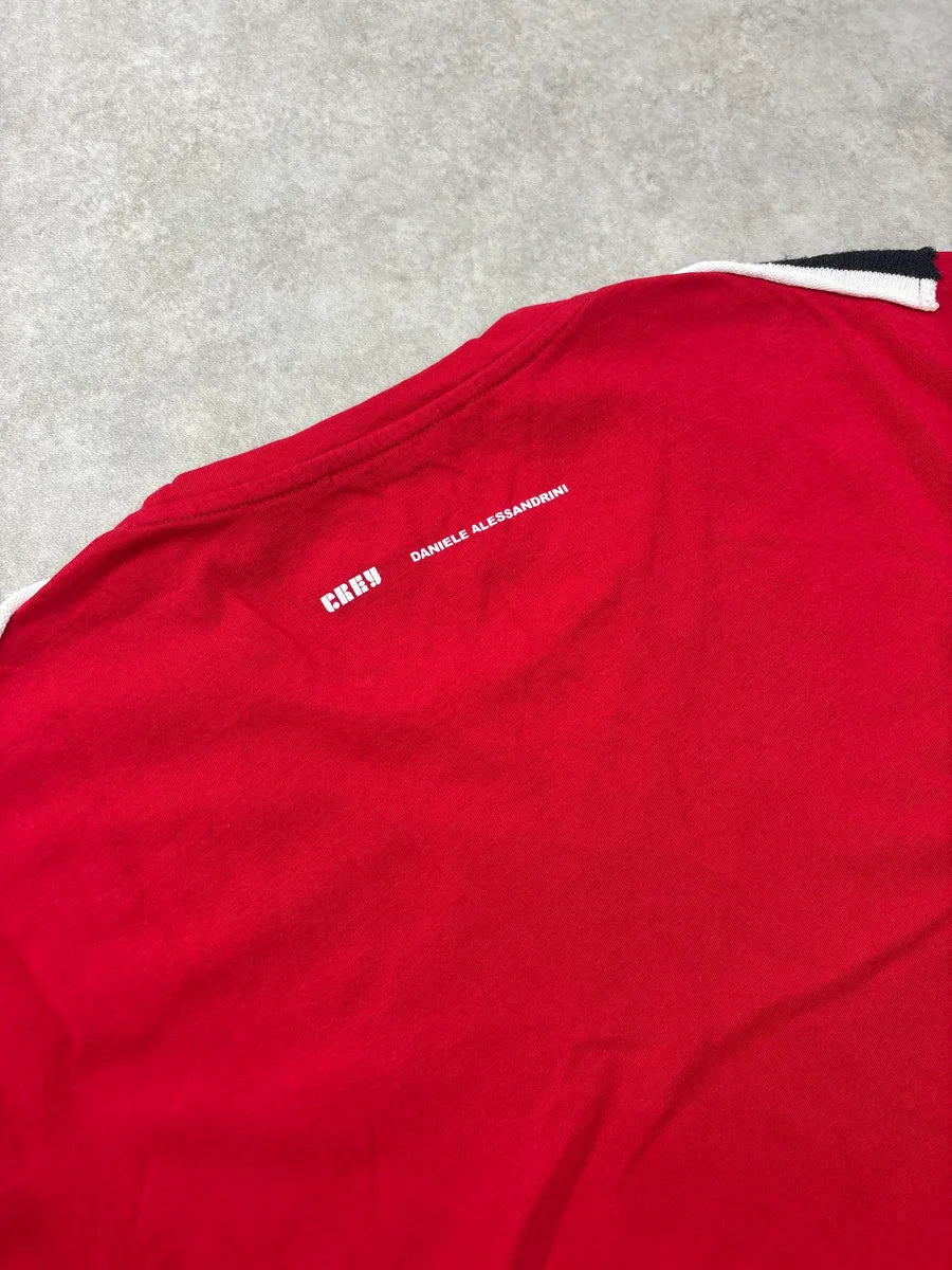 2000s Daniele Alessandrini Red Striped Panel Layered Effect V-Neck T-Shirt ZOdTmvwO 6
