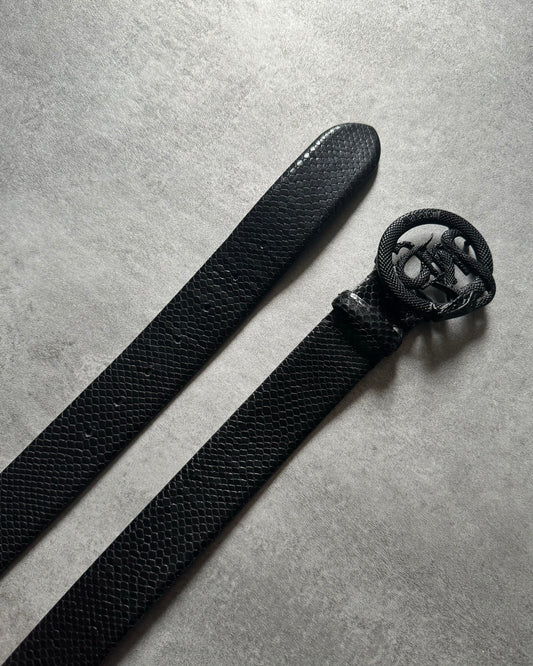 Cavalli Genuine Leather Python Effect Black Dark Cobra Belt (OS) - 1