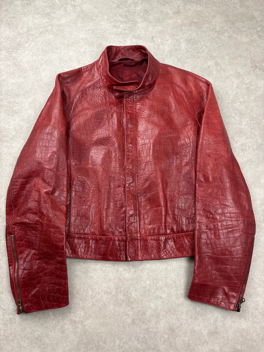 AW2000 Roberto Cavalli Red Leather Croc-Embossed Leather Jacket ZOwOxiaf 0