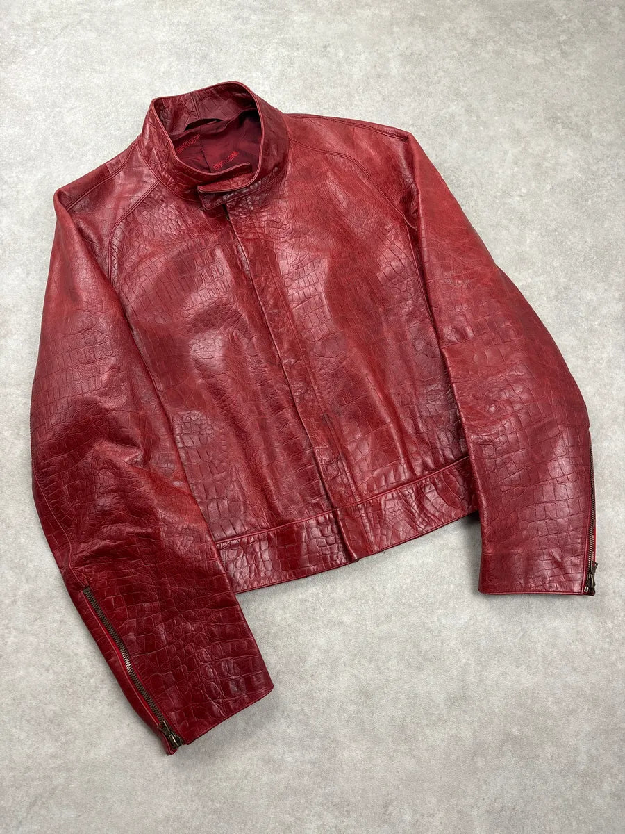 AW2000 Roberto Cavalli Red Leather Croc-Embossed Leather Jacket ZOwOxiaf 3