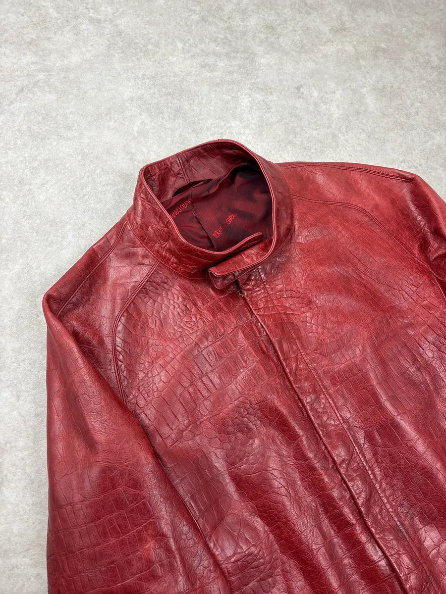 AW2000 Roberto Cavalli Red Leather Croc-Embossed Leather Jacket ZOwOxiaf 4