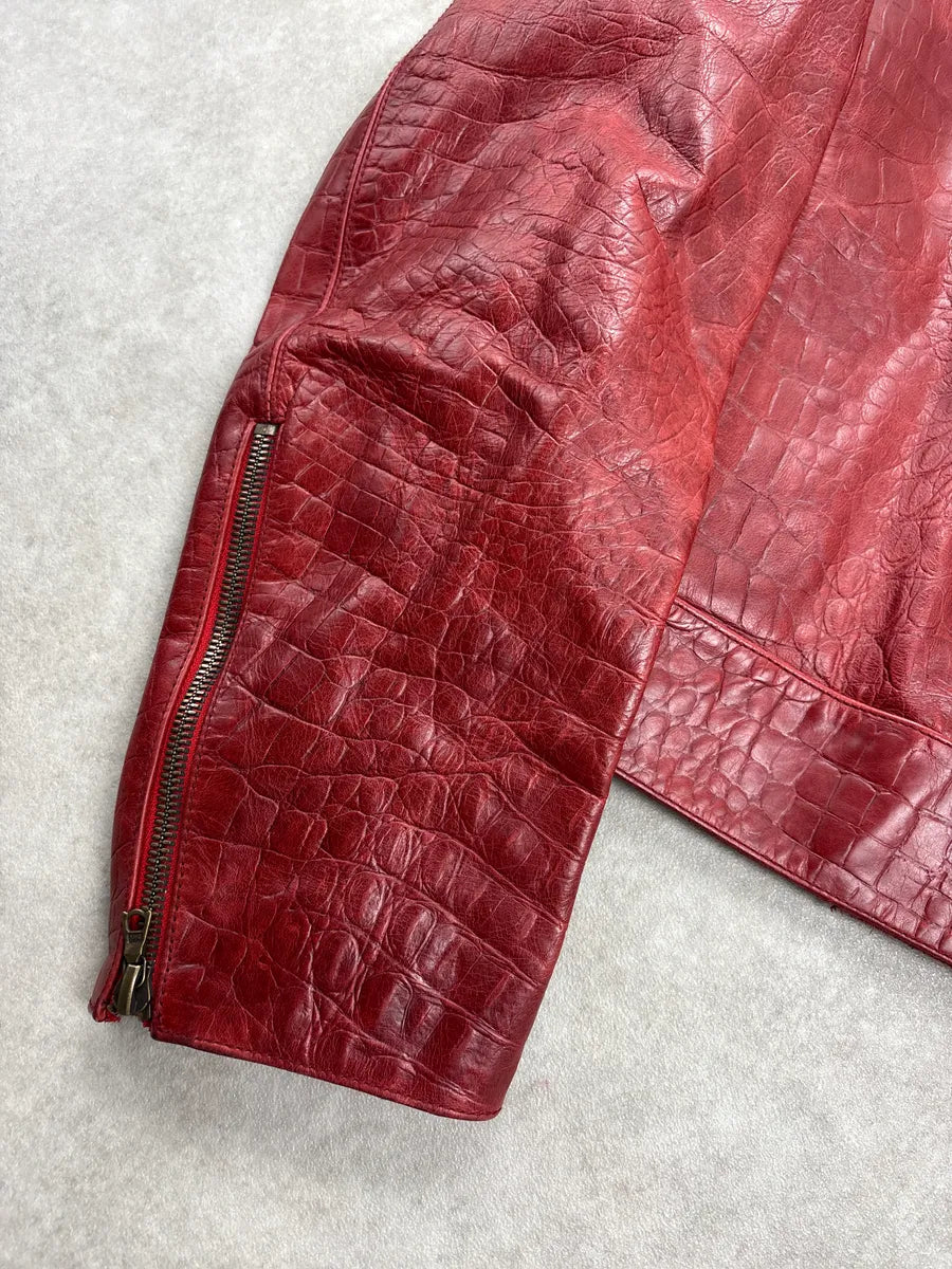 AW2000 Roberto Cavalli Red Leather Croc-Embossed Leather Jacket ZOwOxiaf 7