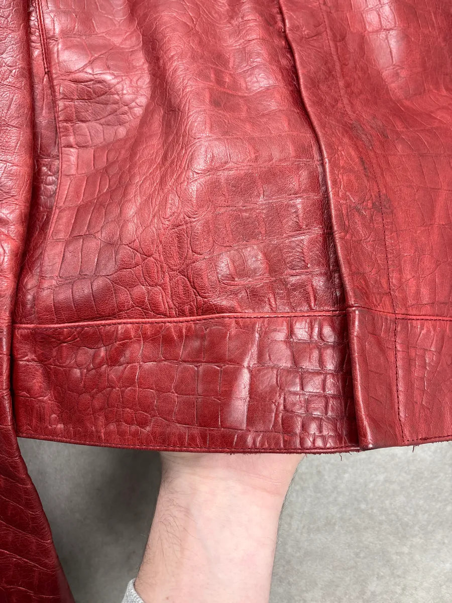 AW2000 Roberto Cavalli Red Leather Croc-Embossed Leather Jacket ZOwOxiaf 9