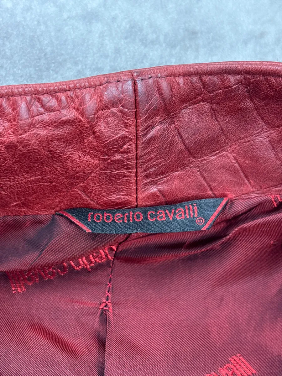 AW2000 Roberto Cavalli Red Leather Croc-Embossed Leather Jacket ZOwOxiaf 12