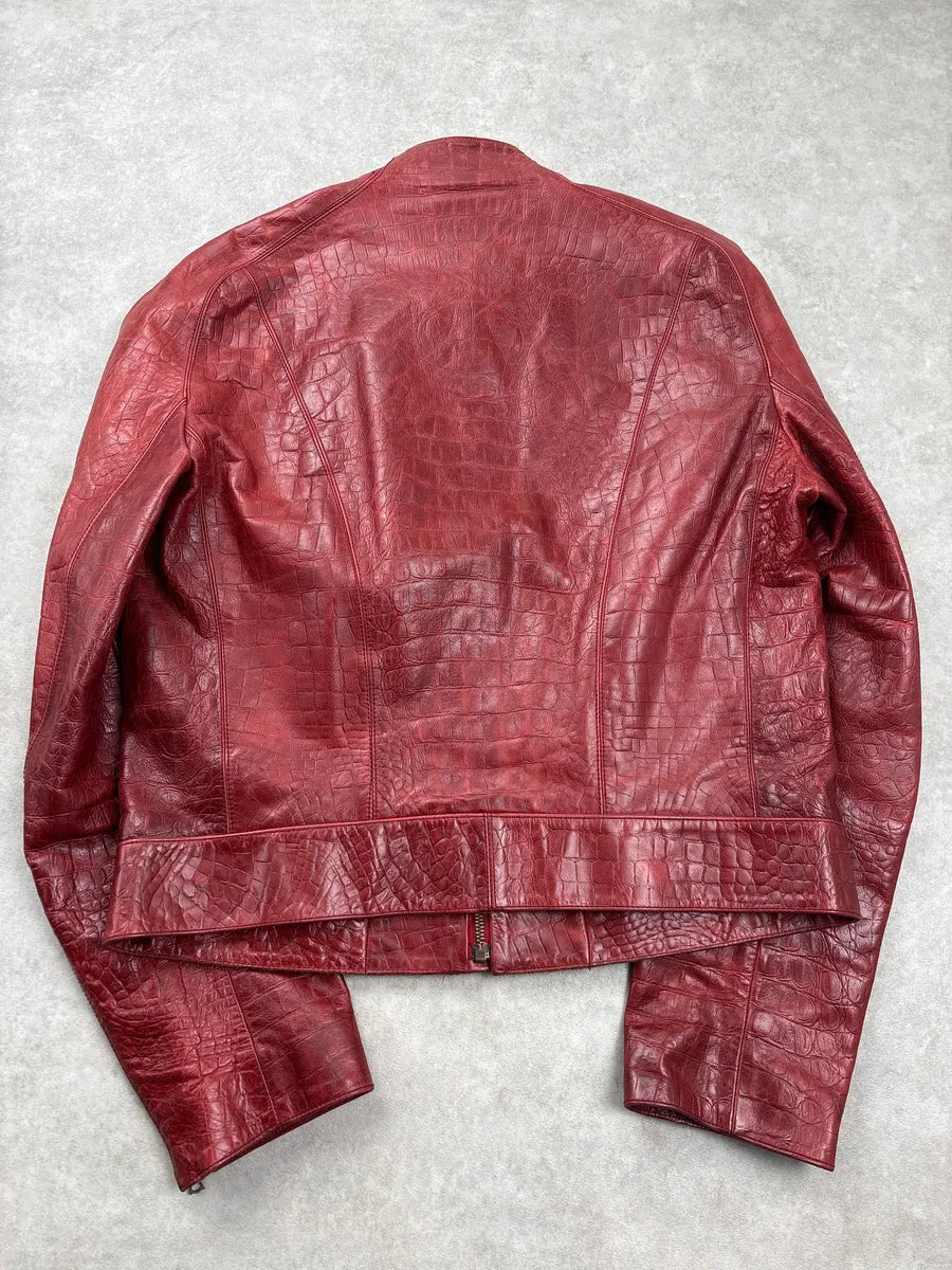AW2000 Roberto Cavalli Red Leather Croc-Embossed Leather Jacket ZOwOxiaf 5