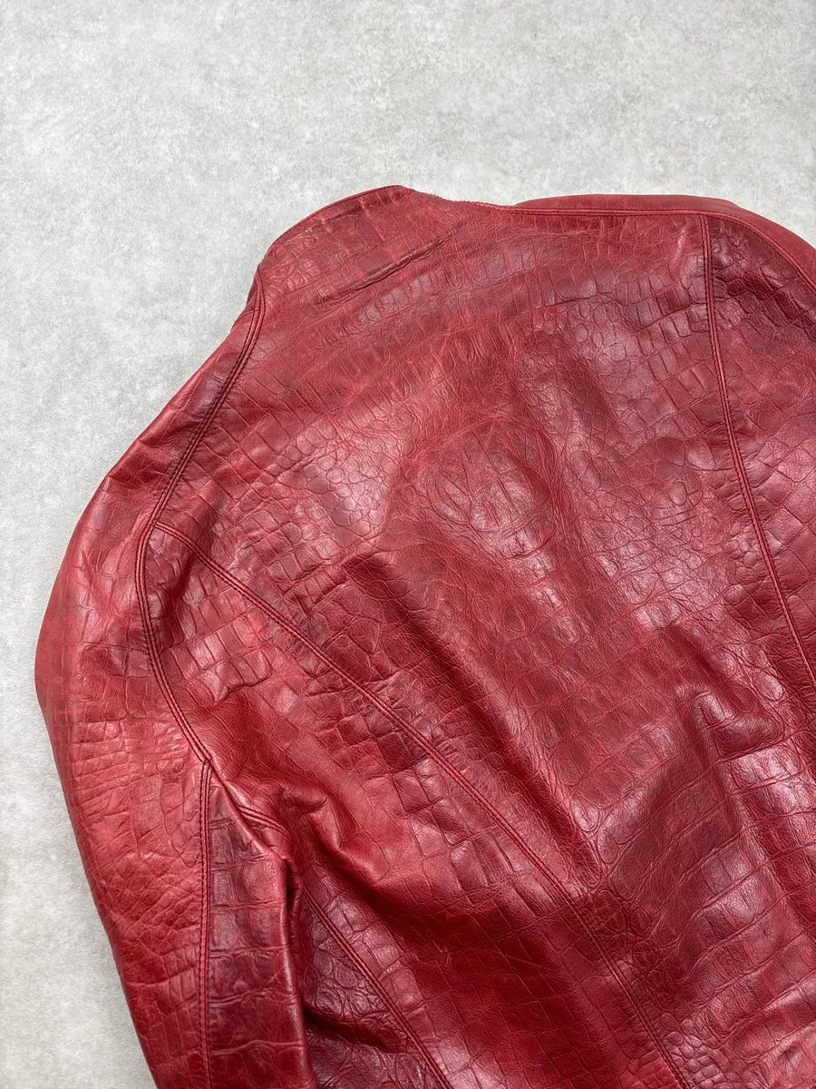 AW2000 Roberto Cavalli Red Leather Croc-Embossed Leather Jacket ZOwOxiaf 10