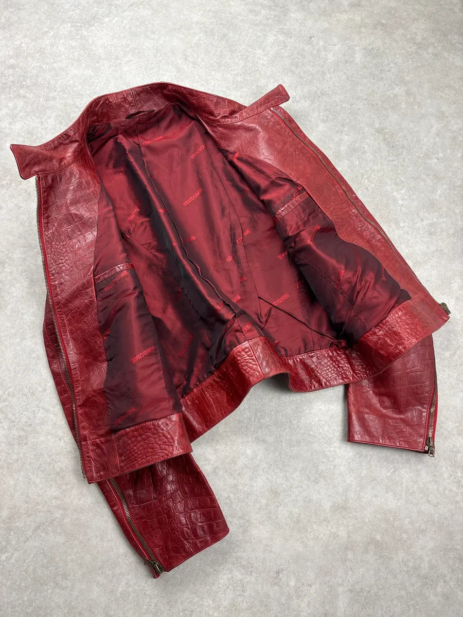 AW2000 Roberto Cavalli Red Leather Croc-Embossed Leather Jacket ZOwOxiaf 6
