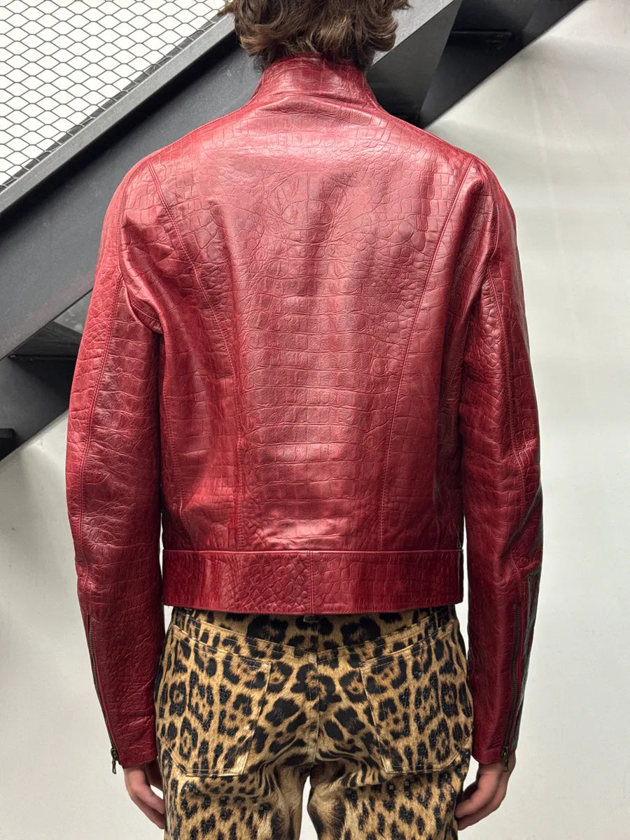 AW2000 Roberto Cavalli Red Leather Croc-Embossed Leather Jacket ZOwOxiaf 2