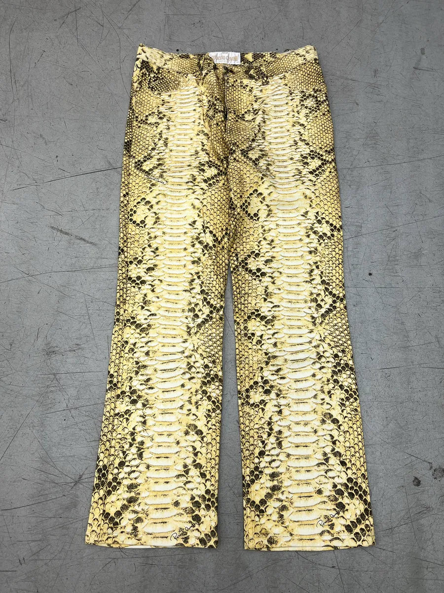 2000s Roberto Cavalli Python Effect Yellow Pants ZTdYAwjs 3
