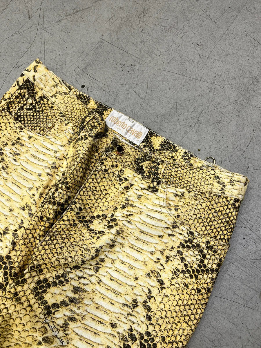 2000s Roberto Cavalli Python Effect Yellow Pants ZTdYAwjs 9